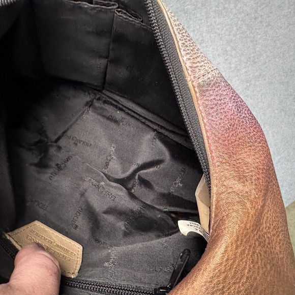 Anuschka Purse Womens Brown Floral Lotus Hand Painted Leather Shoulder Bag - Picture 11 of 13